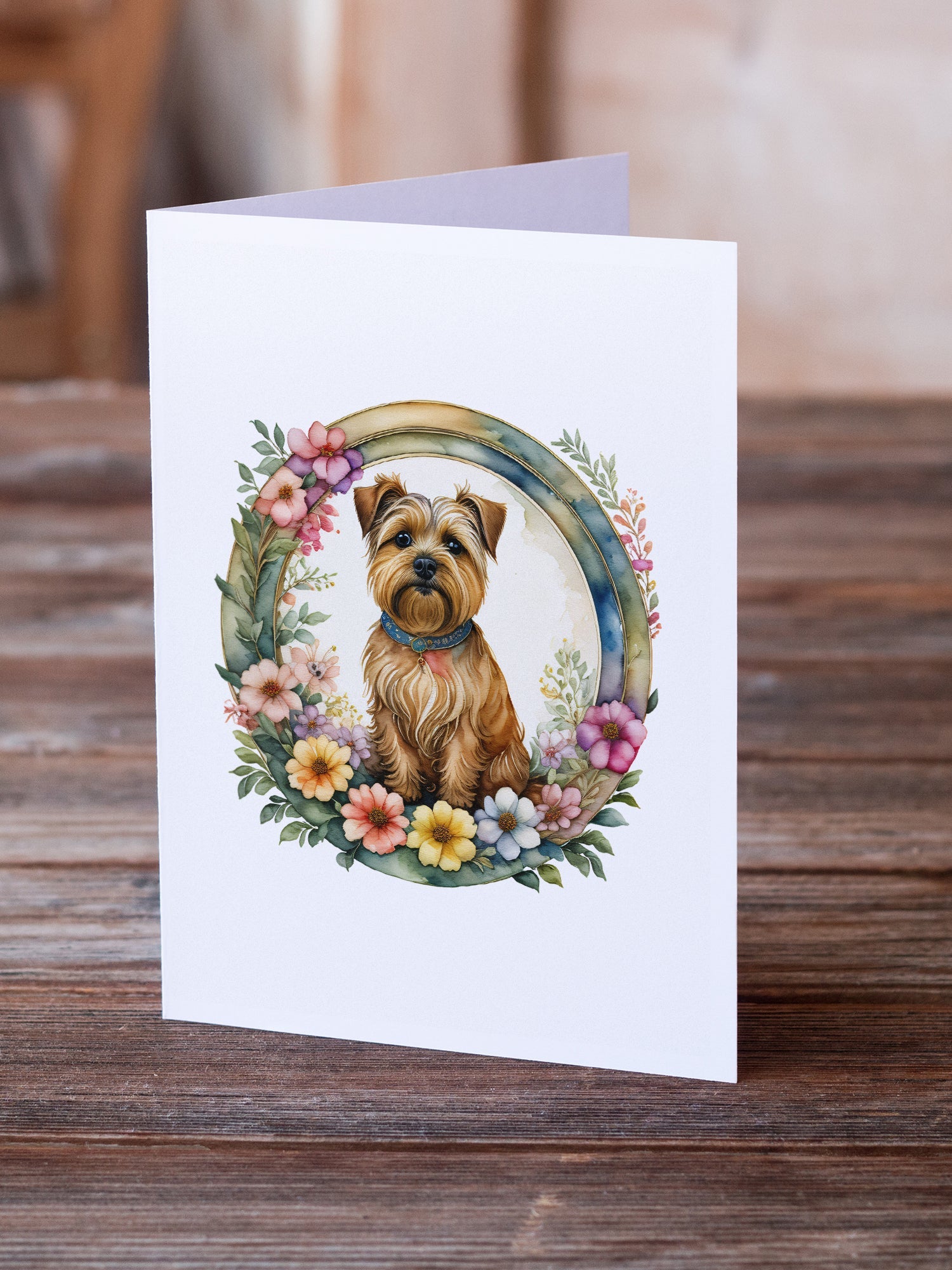 Norfolk Terrier and Flowers Greeting Cards Pack of 8 Blank Cards with Envelopes Whimsical A7 Size 5x7
