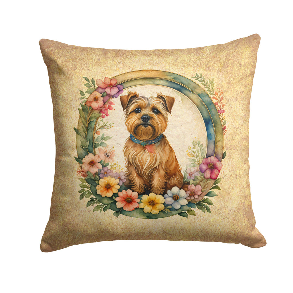 Norfolk Terrier and Flowers Decorative Throw Pillow 14x14 Indoor Outdoor Accent Cushion, Fabric Cover with Insert for Sofa, Bed, Porch & Living Room