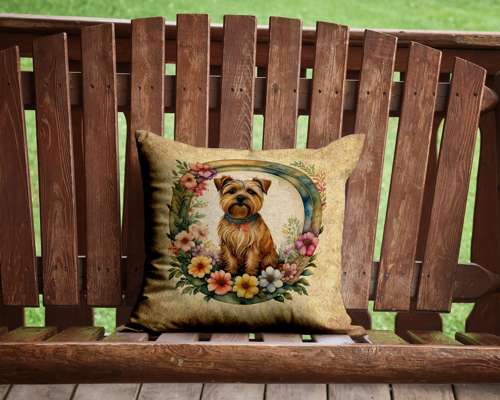 Norfolk Terrier and Flowers Decorative Throw Pillow 14x14 Indoor Outdoor Accent Cushion, Fabric Cover with Insert for Sofa, Bed, Porch & Living Room