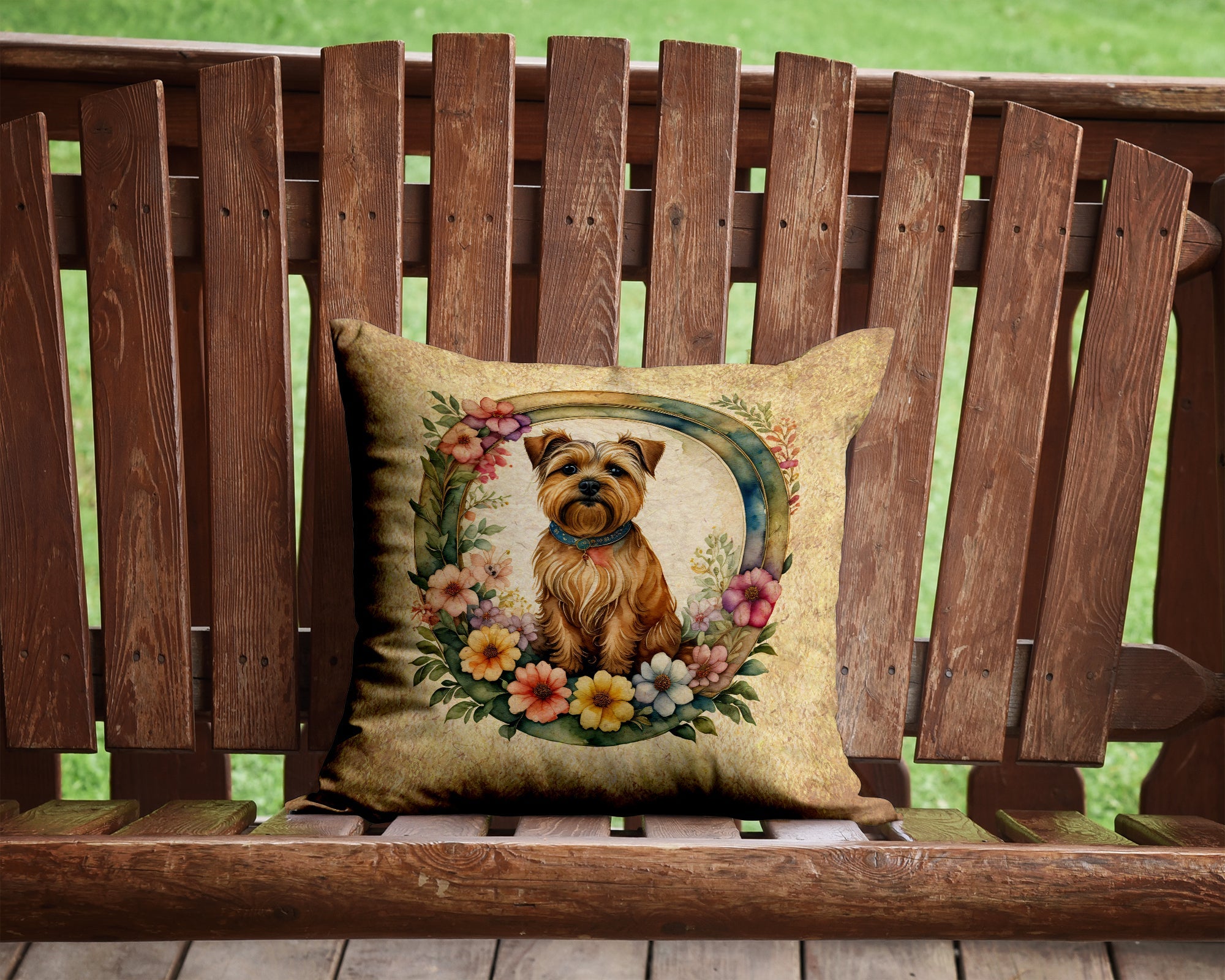 Norfolk Terrier and Flowers Decorative Throw Pillow 14x14 Indoor Outdoor Accent Cushion, Fabric Cover with Insert for Sofa, Bed, Porch & Living Room