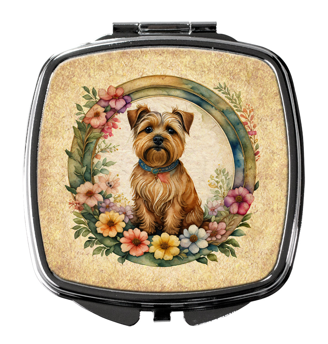 Norfolk Terrier and Flowers Compact Mirror Decorative Travel Makeup Mirror for Women Girls Gifts Pocket Makeup Mirror Folding Handheld