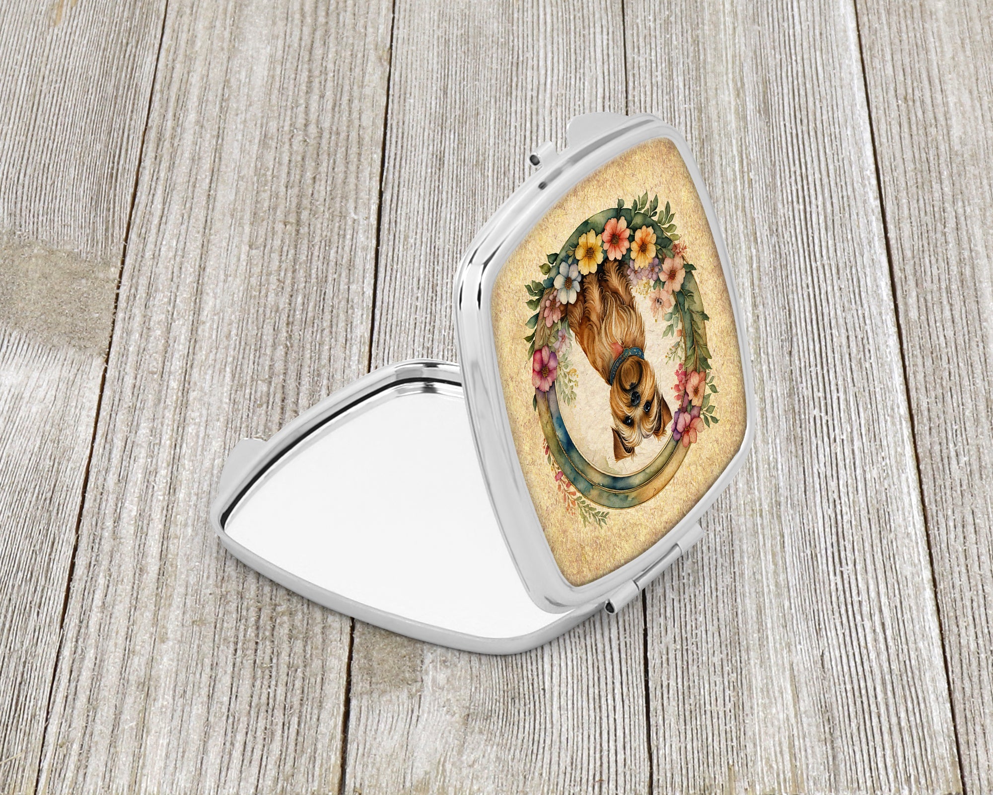 Norfolk Terrier and Flowers Compact Mirror Decorative Travel Makeup Mirror for Women Girls Gifts Pocket Makeup Mirror Folding Handheld