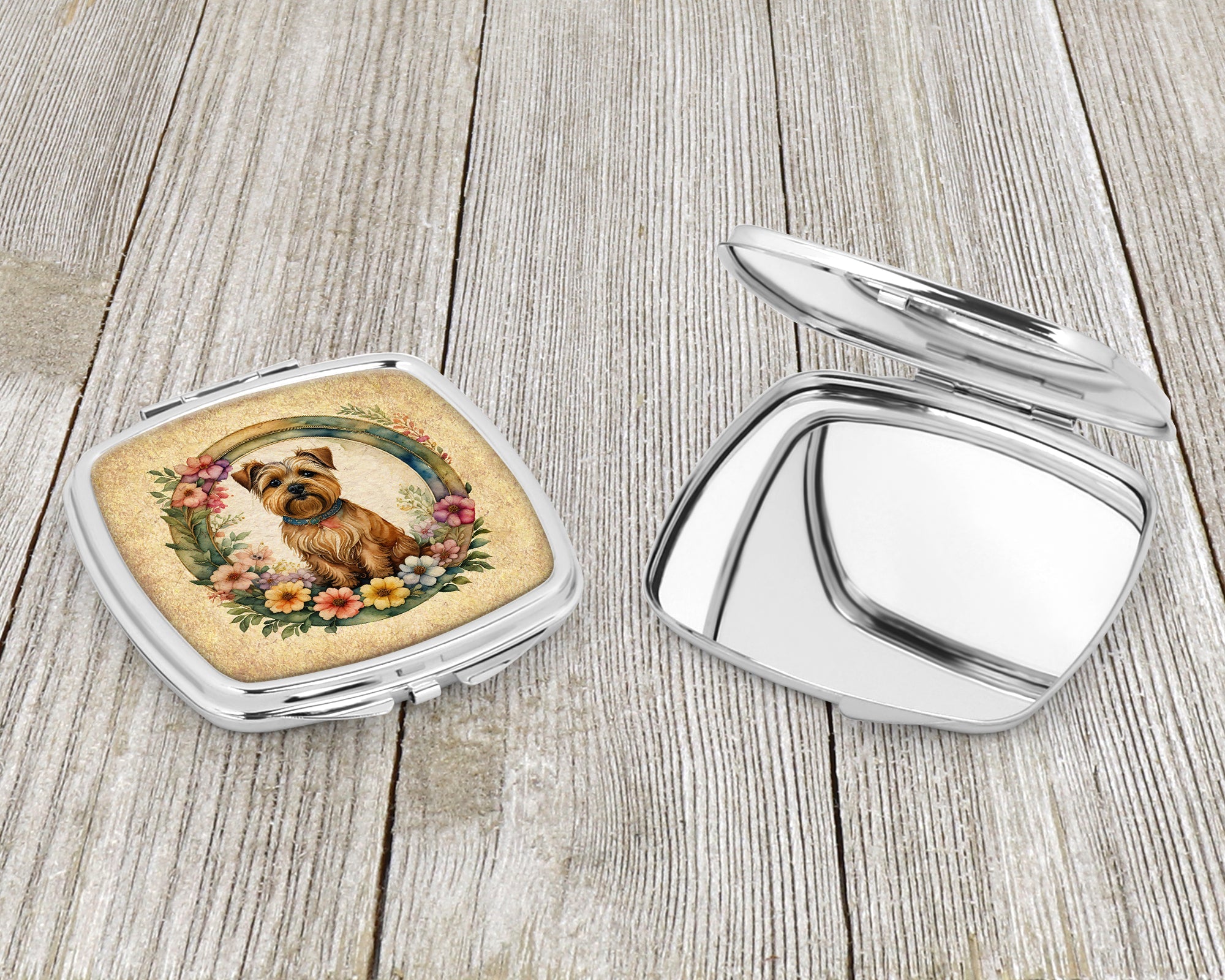 Norfolk Terrier and Flowers Compact Mirror Decorative Travel Makeup Mirror for Women Girls Gifts Pocket Makeup Mirror Folding Handheld