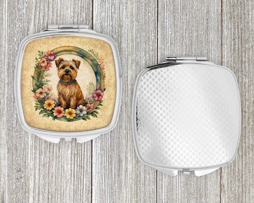 Norfolk Terrier and Flowers Compact Mirror Decorative Travel Makeup Mirror for Women Girls Gifts Pocket Makeup Mirror Folding Handheld