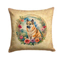 Norwegian Buhund and Flowers Decorative Throw Pillow 14x14 Indoor Outdoor Accent Cushion, Fabric Cover with Insert for Sofa, Bed, Porch & Living Room