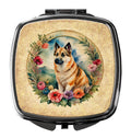 Norwegian Buhund and Flowers Compact Mirror Decorative Travel Makeup Mirror for Women Girls Gifts Pocket Makeup Mirror Folding Handheld