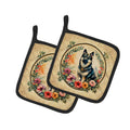 Norwegian Elkhound and Flowers Pot Holder Set of 2 Heat Resistant Quilted Hot Pads 7.5 x 7.5 Inch, Insulated Kitchen Trivets for Cooking & Baking