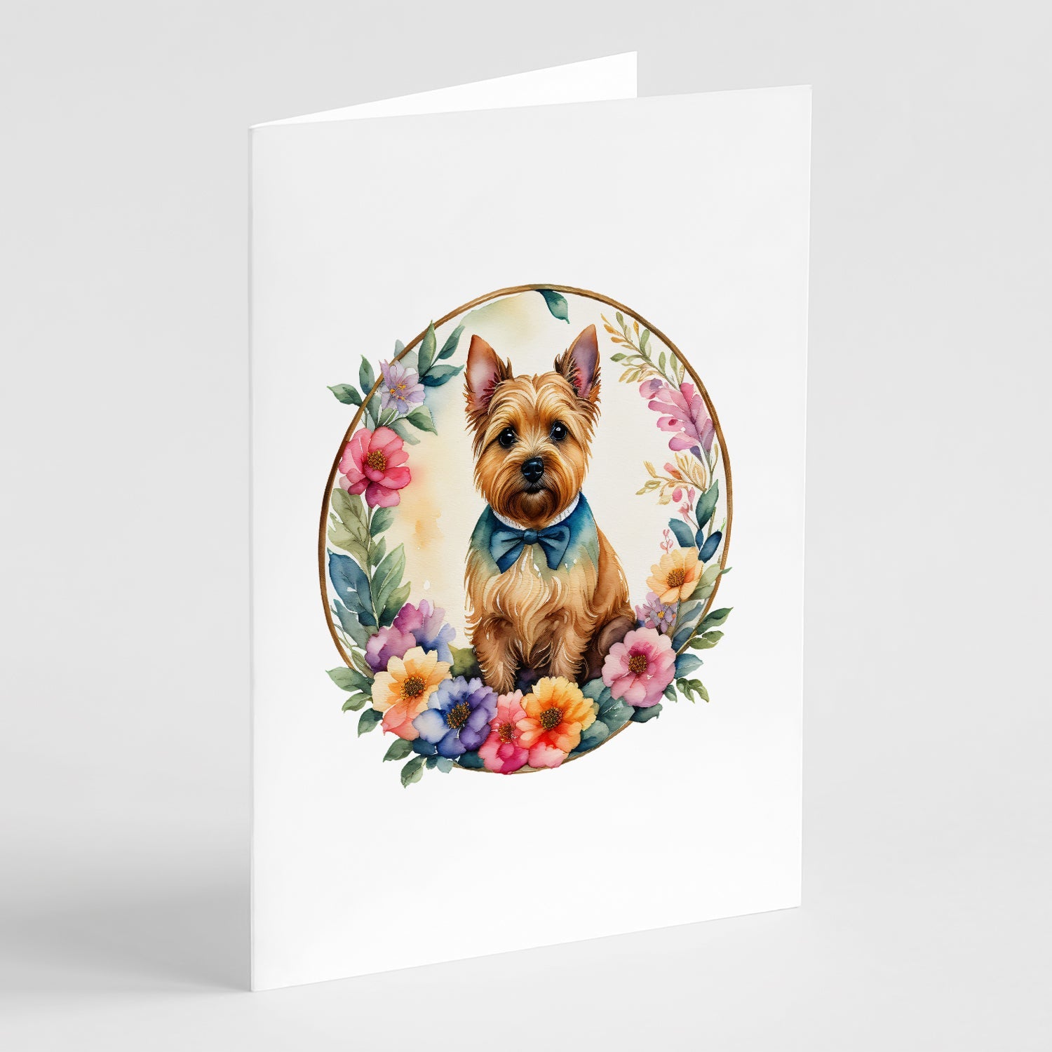 Norwich Terrier and Flowers Greeting Cards Pack of 8 Blank Cards with Envelopes Whimsical A7 Size 5x7