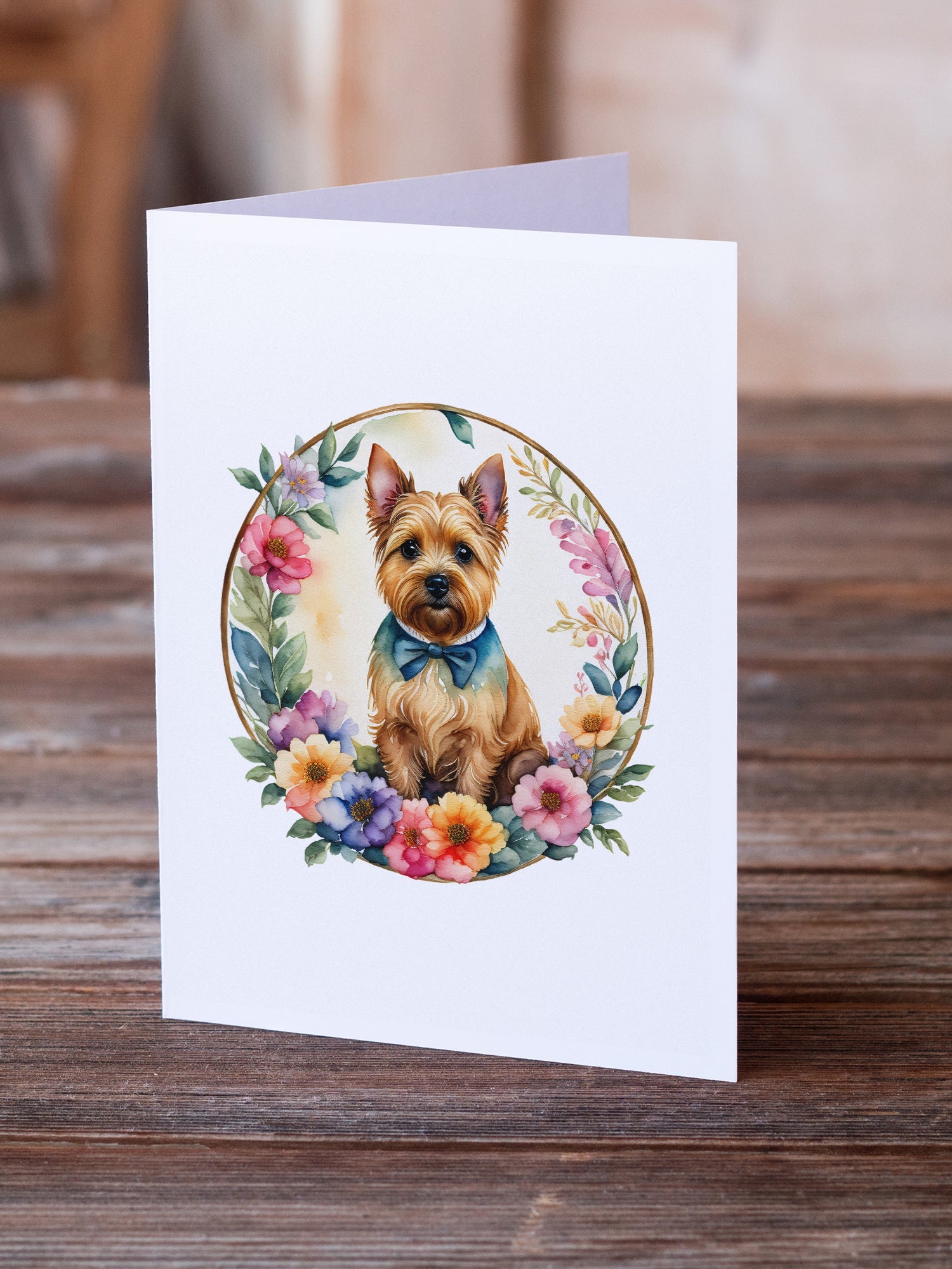 Norwich Terrier and Flowers Greeting Cards Pack of 8 Blank Cards with Envelopes Whimsical A7 Size 5x7