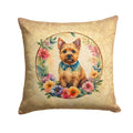 Norwich Terrier and Flowers Decorative Throw Pillow 14x14 Indoor Outdoor Accent Cushion, Fabric Cover with Insert for Sofa, Bed, Porch & Living Room