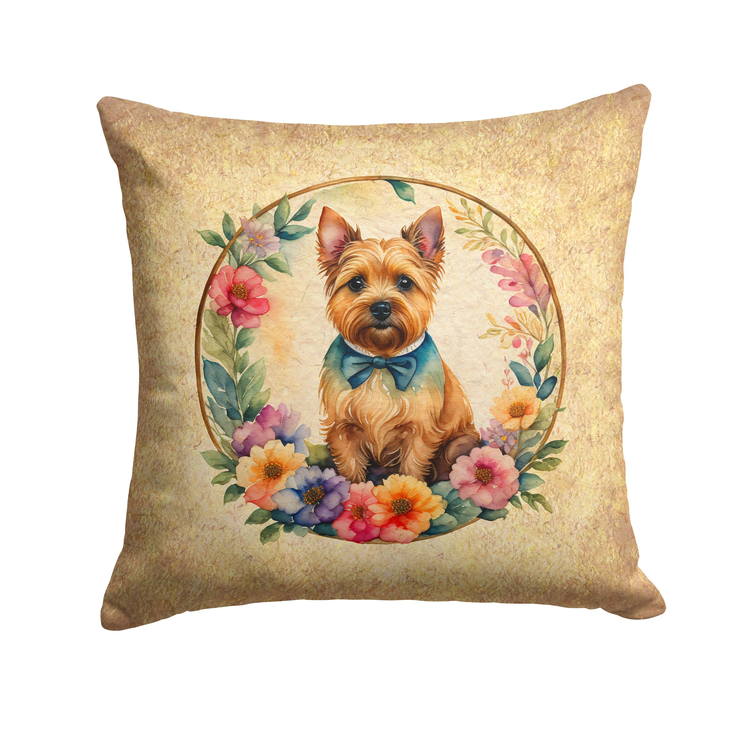 Norwich Terrier and Flowers Decorative Throw Pillow 14x14 Indoor Outdoor Accent Cushion, Fabric Cover with Insert for Sofa, Bed, Porch & Living Room