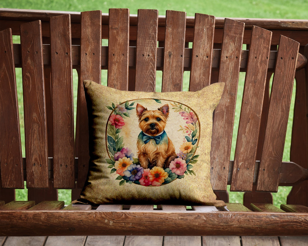 Norwich Terrier and Flowers Decorative Throw Pillow 14x14 Indoor Outdoor Accent Cushion, Fabric Cover with Insert for Sofa, Bed, Porch & Living Room