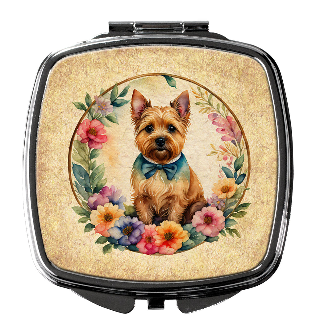 Norwich Terrier and Flowers Compact Mirror Decorative Travel Makeup Mirror for Women Girls Gifts Pocket Makeup Mirror Folding Handheld
