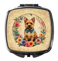 Norwich Terrier and Flowers Compact Mirror Decorative Travel Makeup Mirror for Women Girls Gifts Pocket Makeup Mirror Folding Handheld