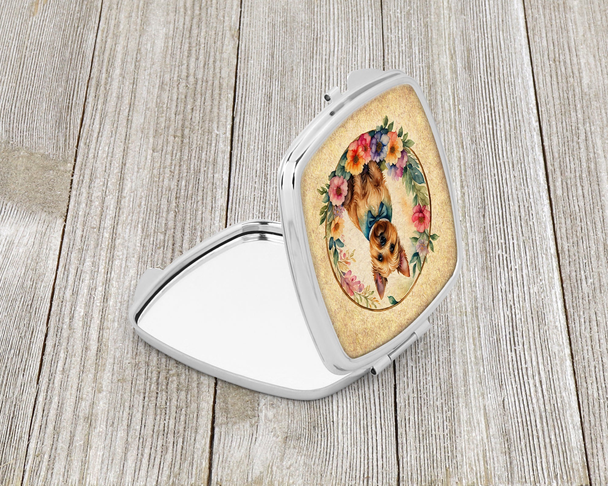 Norwich Terrier and Flowers Compact Mirror Decorative Travel Makeup Mirror for Women Girls Gifts Pocket Makeup Mirror Folding Handheld
