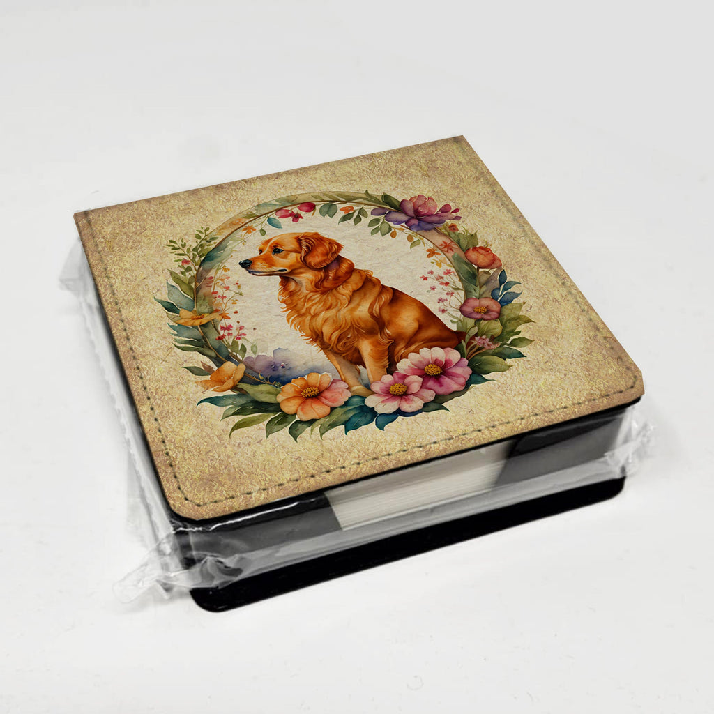 Nova Scotia Duck Tolling Retriever and Flowers PU Leather Note Paper Holder with Artist-Designed Cover, Desk Accessory, Office Gift