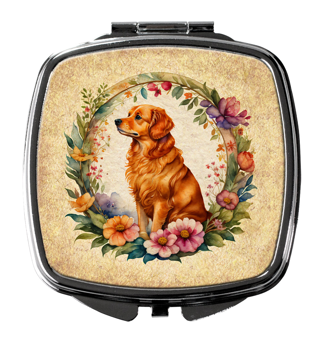 Nova Scotia Duck Tolling Retriever and Flowers Compact Mirror Decorative Travel Makeup Mirror for Women Girls Gifts Pocket Makeup Mirror Folding Handheld