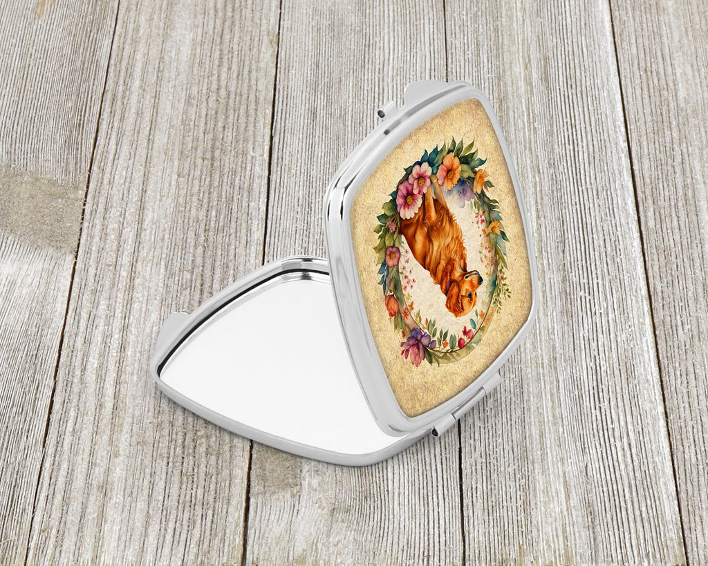 Nova Scotia Duck Tolling Retriever and Flowers Compact Mirror Decorative Travel Makeup Mirror for Women Girls Gifts Pocket Makeup Mirror Folding Handheld