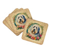 Old English Sheepdog and Flowers Foam Coasters Set of 4 Cup Coasters for Indoor Outdoor, Tabletop Protection, Anti Slip, Mouse pad Material