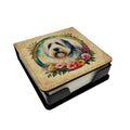 Old English Sheepdog and Flowers PU Leather Note Paper Holder with Artist-Designed Cover, Desk Accessory, Office Gift