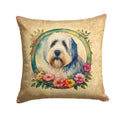 Old English Sheepdog and Flowers Decorative Throw Pillow 14x14 Indoor Outdoor Accent Cushion, Fabric Cover with Insert for Sofa, Bed, Porch & Living Room