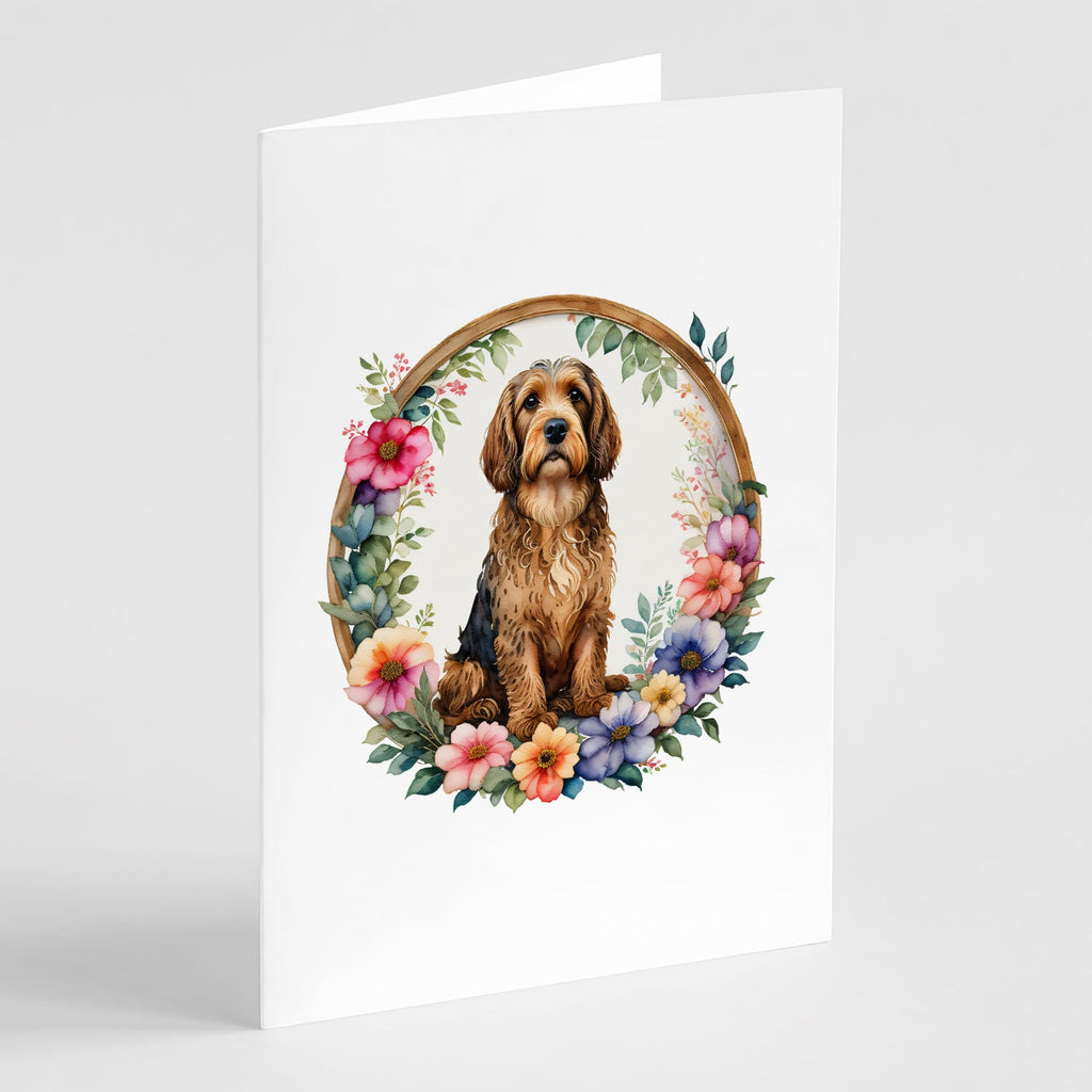 Otterhound and Flowers Greeting Cards Pack of 8 Blank Cards with Envelopes Whimsical A7 Size 5x7