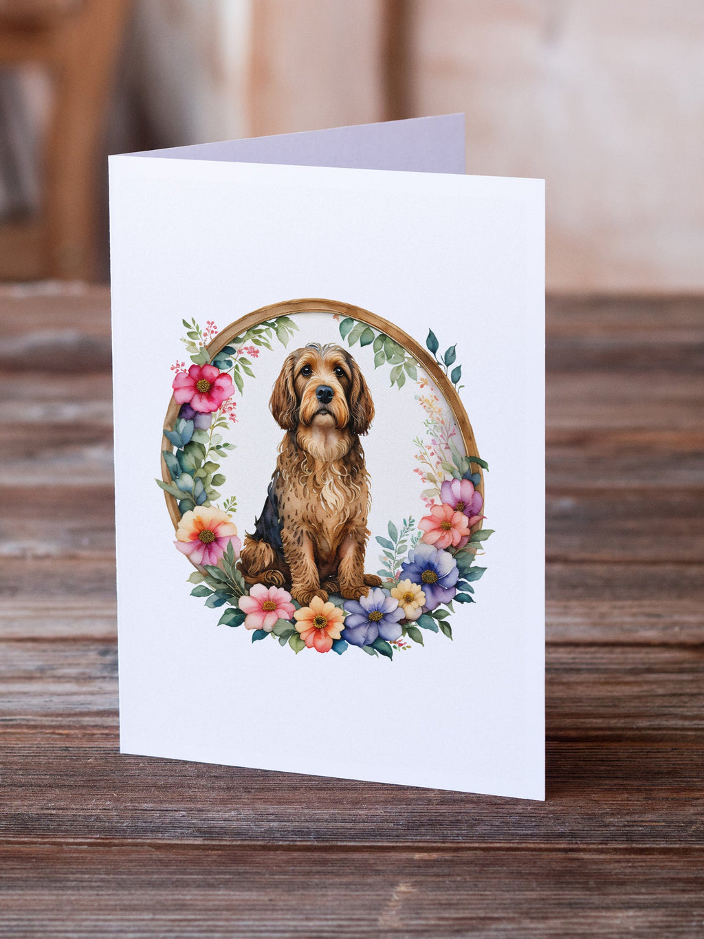 Otterhound and Flowers Greeting Cards Pack of 8 Blank Cards with Envelopes Whimsical A7 Size 5x7