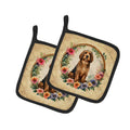 Otterhound and Flowers Pot Holder Set of 2 Heat Resistant Quilted Hot Pads 7.5 x 7.5 Inch, Insulated Kitchen Trivets for Cooking & Baking