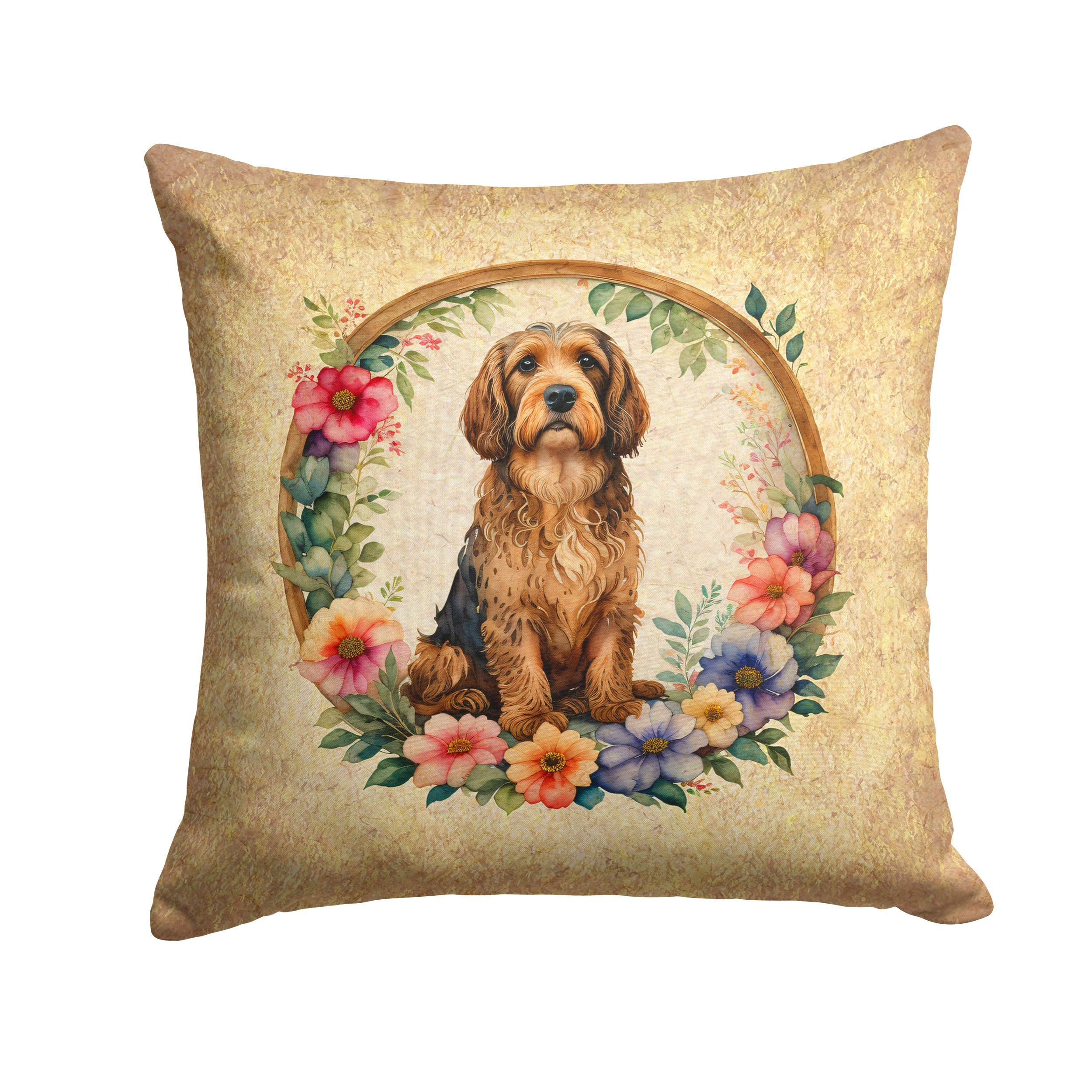 Otterhound and Flowers Decorative Throw Pillow 14x14 Indoor Outdoor Accent Cushion, Fabric Cover with Insert for Sofa, Bed, Porch & Living Room