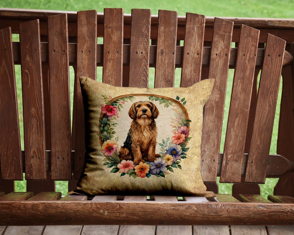 Otterhound and Flowers Decorative Throw Pillow 14x14 Indoor Outdoor Accent Cushion, Fabric Cover with Insert for Sofa, Bed, Porch & Living Room