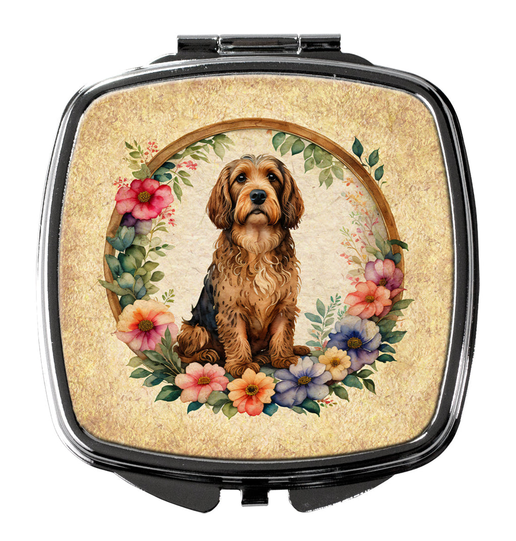 Otterhound and Flowers Compact Mirror Decorative Travel Makeup Mirror for Women Girls Gifts Pocket Makeup Mirror Folding Handheld