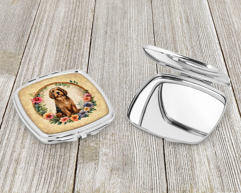 Otterhound and Flowers Compact Mirror Decorative Travel Makeup Mirror for Women Girls Gifts Pocket Makeup Mirror Folding Handheld