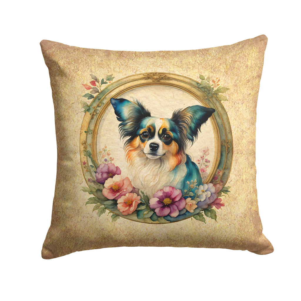Papillon and Flowers Decorative Throw Pillow 14x14 Indoor Outdoor Accent Cushion, Fabric Cover with Insert for Sofa, Bed, Porch & Living Room
