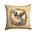Papillon and Flowers Decorative Throw Pillow 14x14 Indoor Outdoor Accent Cushion, Fabric Cover with Insert for Sofa, Bed, Porch & Living Room