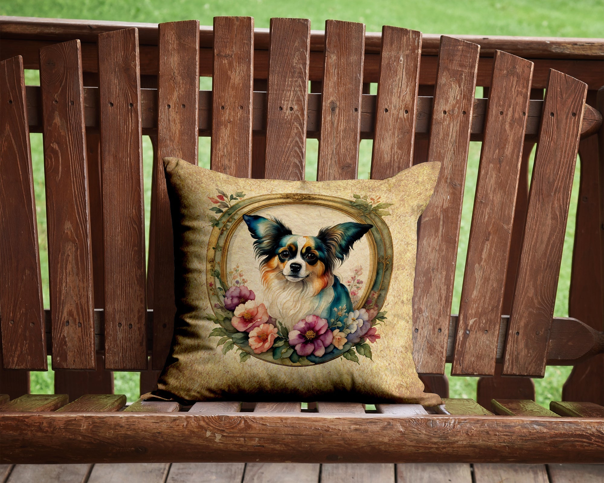 Papillon and Flowers Decorative Throw Pillow 14x14 Indoor Outdoor Accent Cushion, Fabric Cover with Insert for Sofa, Bed, Porch & Living Room