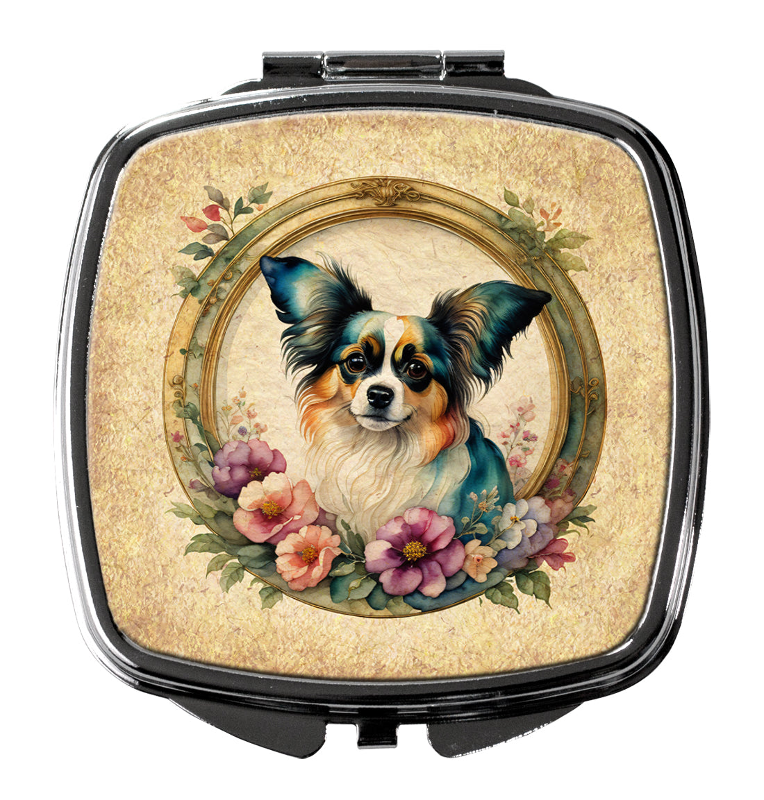 Papillon and Flowers Compact Mirror Decorative Travel Makeup Mirror for Women Girls Gifts Pocket Makeup Mirror Folding Handheld