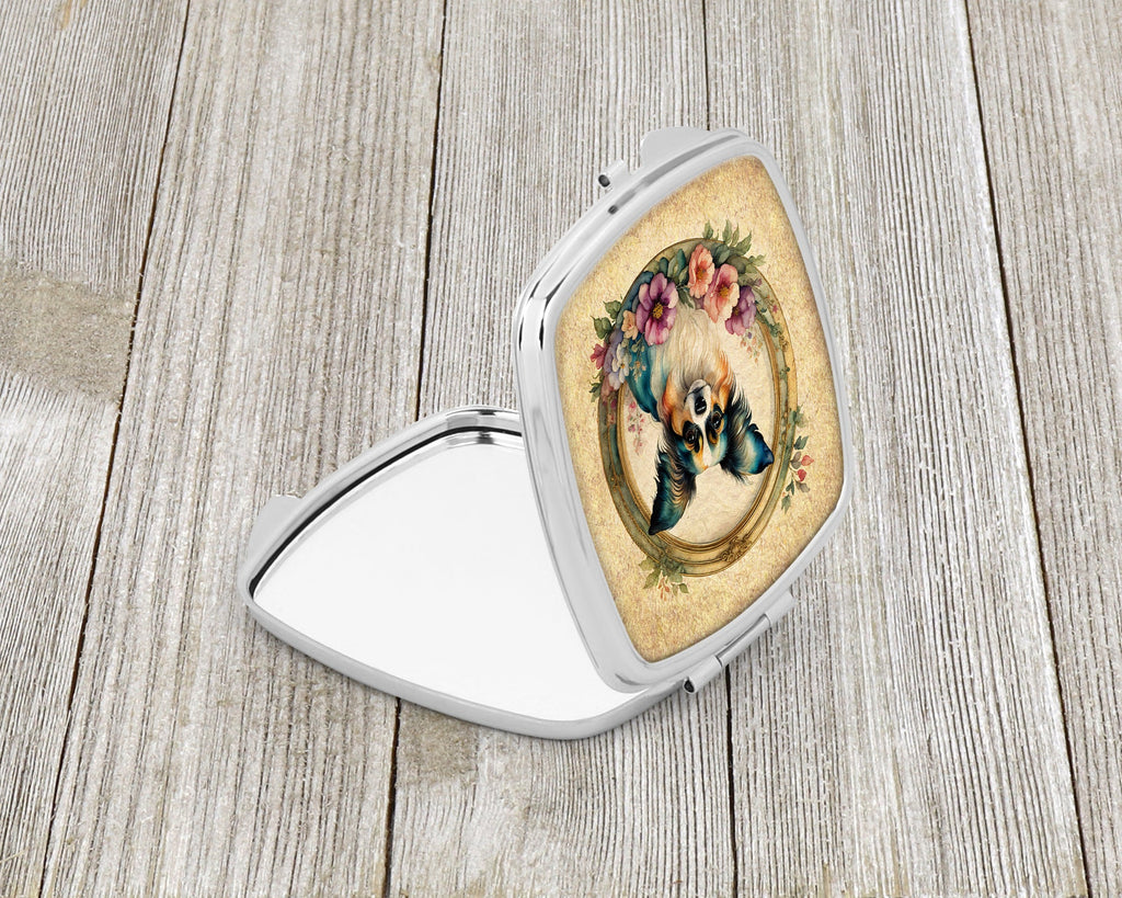 Papillon and Flowers Compact Mirror Decorative Travel Makeup Mirror for Women Girls Gifts Pocket Makeup Mirror Folding Handheld