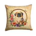Pekingese and Flowers Decorative Throw Pillow 14x14 Indoor Outdoor Accent Cushion, Fabric Cover with Insert for Sofa, Bed, Porch & Living Room