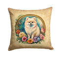 Pomeranian and Flowers Decorative Throw Pillow 14x14 Indoor Outdoor Accent Cushion, Fabric Cover with Insert for Sofa, Bed, Porch & Living Room