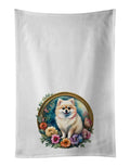 Pomeranian and Flowers Kitchen Towel Set of 2 White Dish Towels Decorative Bathroom Hand towel for Hand, Face, Hair, Yoga, Tea, Dishcloth, 19 X 28", White