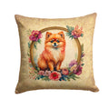Pomeranian and Flowers Decorative Throw Pillow 14x14 Indoor Outdoor Accent Cushion, Fabric Cover with Insert for Sofa, Bed, Porch & Living Room