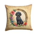 Black Poodle and Flowers Decorative Throw Pillow 14x14 Indoor Outdoor Accent Cushion, Fabric Cover with Insert for Sofa, Bed, Porch & Living Room
