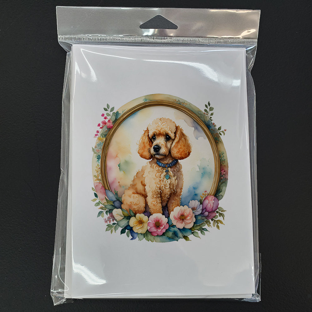 Poodle and Flowers Greeting Cards Pack of 8 Blank Cards with Envelopes Whimsical A7 Size 5x7
