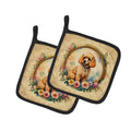 Poodle and Flowers Pot Holder Set of 2 Heat Resistant Quilted Hot Pads 7.5 x 7.5 Inch, Insulated Kitchen Trivets for Cooking & Baking