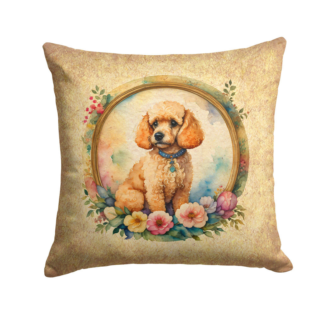 Poodle and Flowers Decorative Throw Pillow 14x14 Indoor Outdoor Accent Cushion, Fabric Cover with Insert for Sofa, Bed, Porch & Living Room