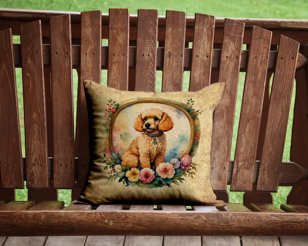 Poodle and Flowers Decorative Throw Pillow 14x14 Indoor Outdoor Accent Cushion, Fabric Cover with Insert for Sofa, Bed, Porch & Living Room