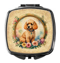Poodle and Flowers Compact Mirror Decorative Travel Makeup Mirror for Women Girls Gifts Pocket Makeup Mirror Folding Handheld