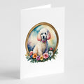 White Poodle and Flowers Greeting Cards Pack of 8 Blank Cards with Envelopes Whimsical A7 Size 5x7
