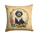 Portuguese Water Dog and Flowers Decorative Throw Pillow 14x14 Indoor Outdoor Accent Cushion, Fabric Cover with Insert for Sofa, Bed, Porch & Living Room
