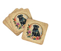 Black Pug and Flowers Foam Coasters Set of 4 Cup Coasters for Indoor Outdoor, Tabletop Protection, Anti Slip, Mouse pad Material
